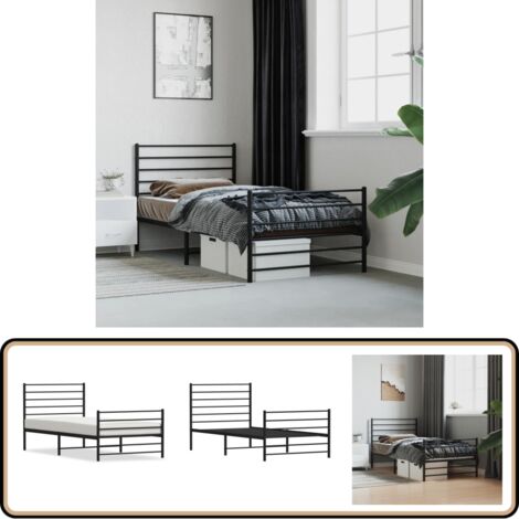 Bettgestell mit Kopf- und Fußteil Metall Schwarz 90x200 cm - Bettstell - Doppelbett - Metallbett - Schwarzes Bett - Boxspringbettfassung