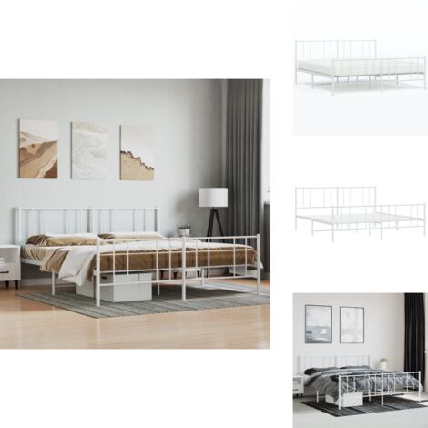 Bettgestell mit Kopf- und Fußteil Metall Weiß 180x200 cm - Metallbettfassungen - Doppelbett Gestell - Weißer Rahmen - Boxspringbett - Bettsystem
