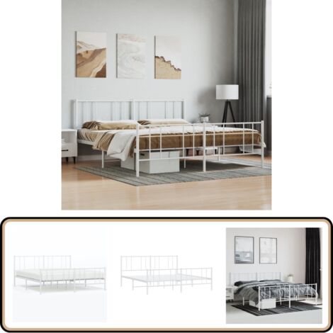 Bettgestell mit Kopf- und Fußteil Metall Weiß 180x200 cm - Metallbettfassungen - Doppelbett Gestell - Weißer Rahmen - Boxspringbett - Bettsystem