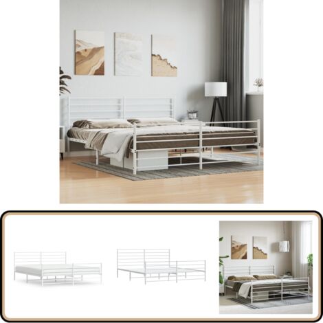 Bettgestell mit Kopf- und Fußteil Metall Weiß 180x200 cm - Metallbettfgestell - Doppelbett - Weißes Bettgestell - Bettrahmen - Boxspringbett