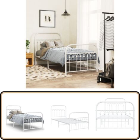 Bettgestell mit Kopf- und Fußteil Metall Weiß 90x200 cm - Bettenrahmen - Doppelbett - Metallbett - Weißes Bett - Boxspringbetten