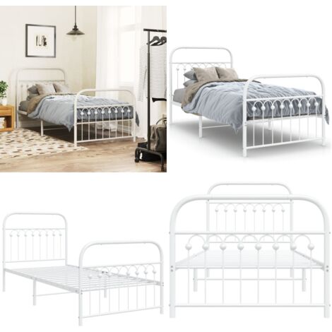 Bettgestell mit Kopf- und Fußteil Metall Weiß 90x200 cm - Bettenrahmen - Doppelbett - Metallbett - Weißes Bett - Boxspringbetten - Home & Living
