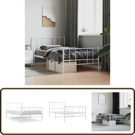 Bettgestell mit Kopf- und Fußteil Metall Weiß 90x200 cm - Bettes Gestell - Metallbettfundament - Weißes Bettgestell - Doppelbettgestell - Boxspringrahmen