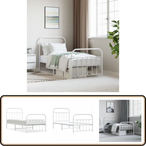 Bettgestell mit Kopf- und Fußteil Metall Weiß 90x200 cm - Bettestell - Doppelbett - Metallbett - Weißes Bett - Boxspringbetten