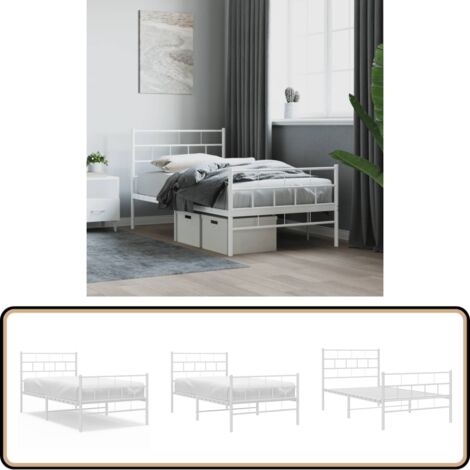 Bettgestell mit Kopf- und Fußteil Metall Weiß 90x200 cm - Bettgestell - Metallbett - Doppelbett - Weißes Bett - Singlebetten