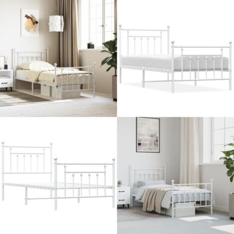 Bettgestell mit Kopf- und Fußteil Metall Weiß 90x200 cm - Bettstell - Metallbett - Weißes Bettgestell - Doppelbett - Boxspringbetten - Home & Living