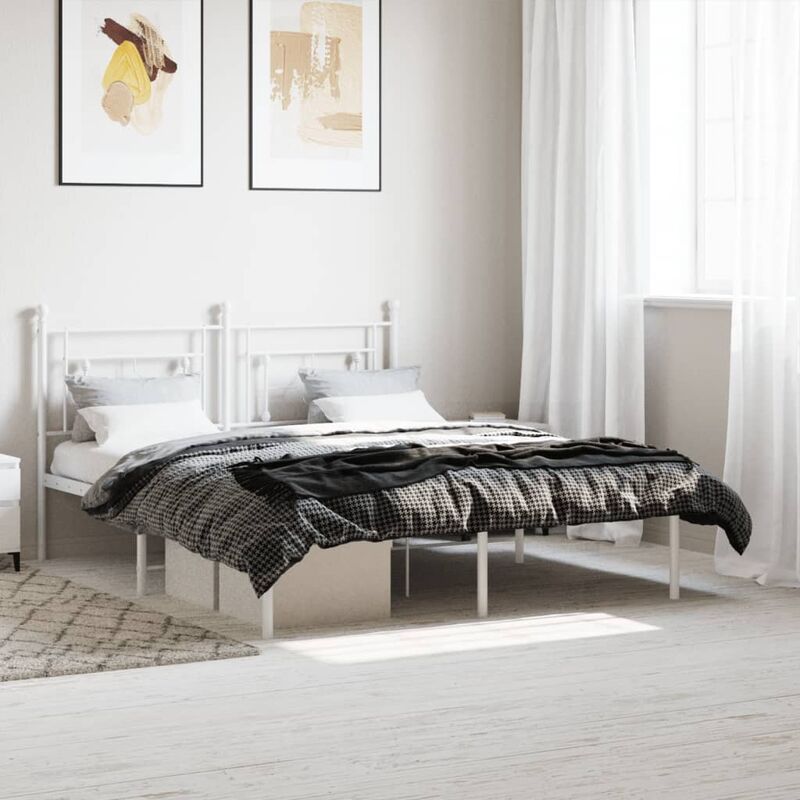 Bettgestell Mit Kopfteil Metall Weiß 160x200 Cm Vidaxl