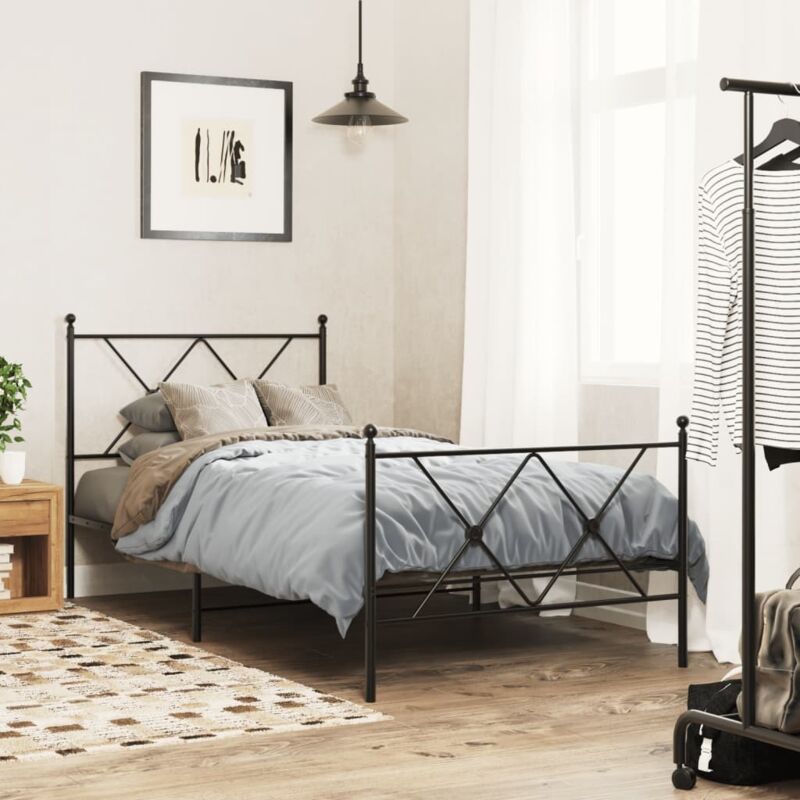 Bettgestell Mit Kopf- Und Fußteil Metall Schwarz 90x190 Cm Vidaxl