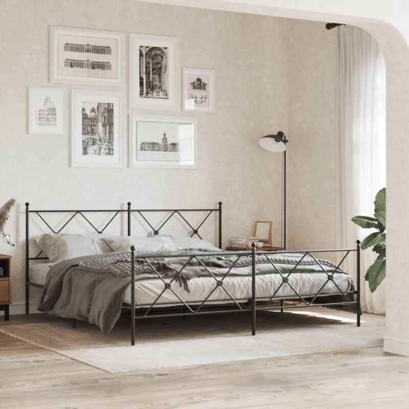Bettgestell Mit Kopf- Und Fußteil Metall Schwarz 183x213 Cm Vidaxl