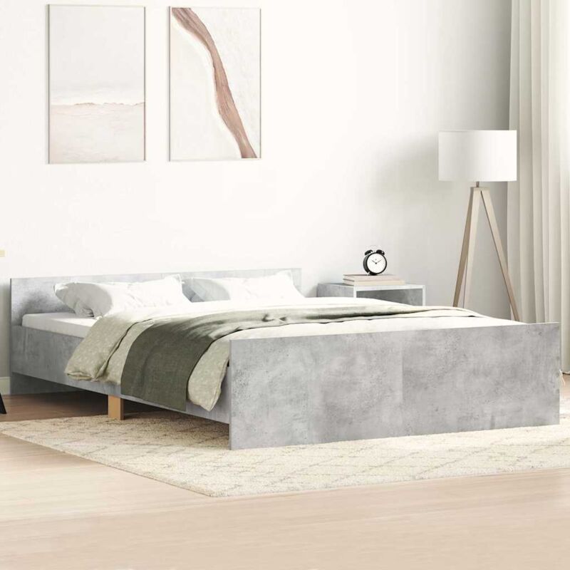 Bettgestell Mit Kopf- Und Fußteil Betongrau 135x190 Cm Vidaxl
