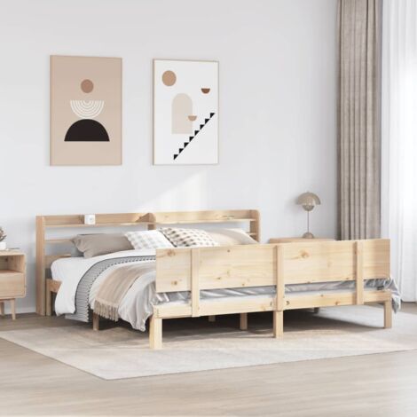 Bettgestell mit Kopfteil 200x200 cm aus massivem Kiefernholz
