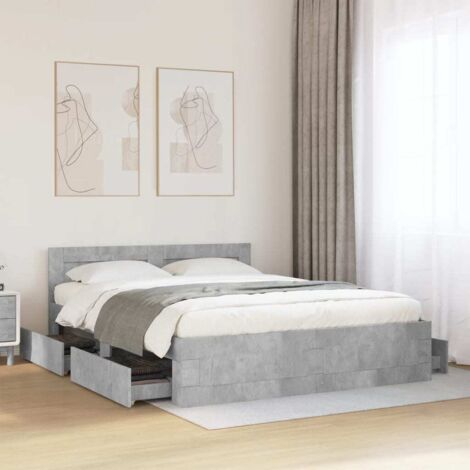 Bettgestell mit Kopfteil Betongrau 160x200 cm Holzwerkstoff vidaXL
