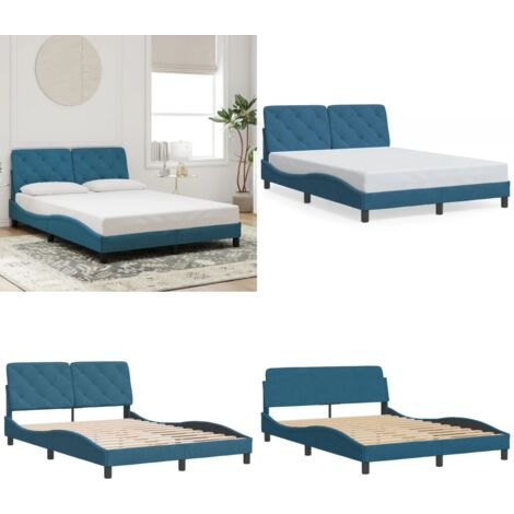 Bettgestell mit Kopfteil Blau 120x200 cm Samt - Bettsofa - Samtcouch - Doppelbett - Boxspringbetten - Blau Sofa - Home & Living