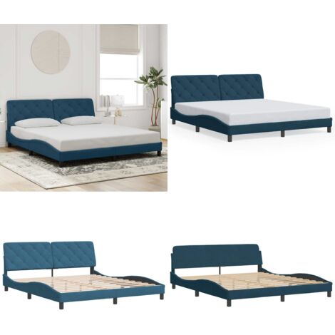 Bettgestell mit Kopfteil Blau 180x200 cm Samt - Samtsofa - Blau Sofa - Modernes Bett - Doppelbett - Boxspringbetten - Home & Living