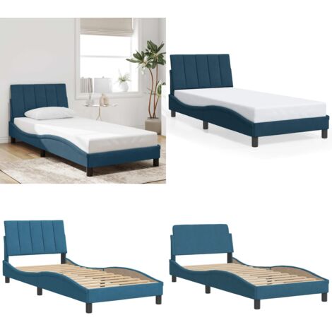 Bettgestell mit Kopfteil Blau 90x200 cm Samt - Bettgestell - Samtsofa - Blau Sofa - Doppelbett - Boxspringbetten - Home & Living