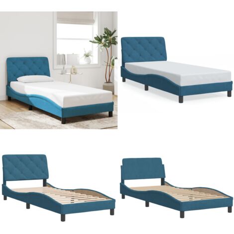 Bettgestell mit Kopfteil Blau 90x200 cm Samt - Bettsofa - Samtkissen - Doppelbett - Boxspringbetten - Blau Sofa - Home & Living