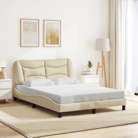 Bettgestell mit Kopfteil Creme 120x200 cm Stoff