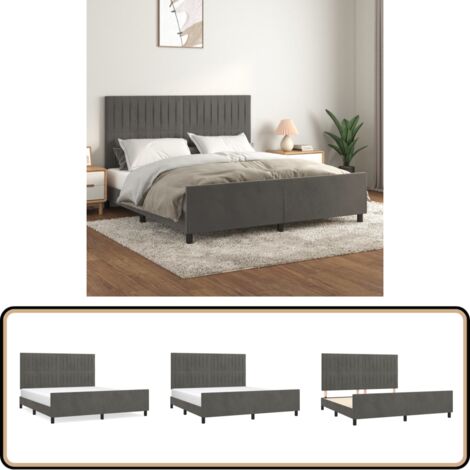 Bettgestell mit Kopfteil Dunkelgrau 180x200 cm Samt - Samtbettwäsche - Bettestel Mit Kopfstütze - Doppelbett - Boxspringbett - Hochbett