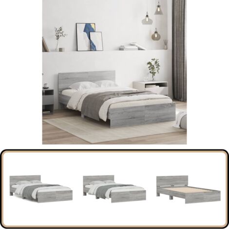 Bettgestell mit Kopfteil Grau Sonoma 120x200 cm - Holzbettfassungen - Bettkopfteile - Doppelbett - Massivholzbette - Bettgestelle Grau