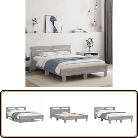 Bettgestell mit Kopfteil Grau Sonoma 135x190 cm Holzwerkstoff - Holzbettfassungen - Bettkopfteil - Doppelbett - Massivholzbette - Bettgestell Grau