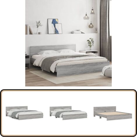 Bettgestell mit Kopfteil Grau Sonoma 180x200 cm - Holzbettfassungen - Bettkopfteil - Doppelbett - Massivholzbette - Grau Bettwäsche