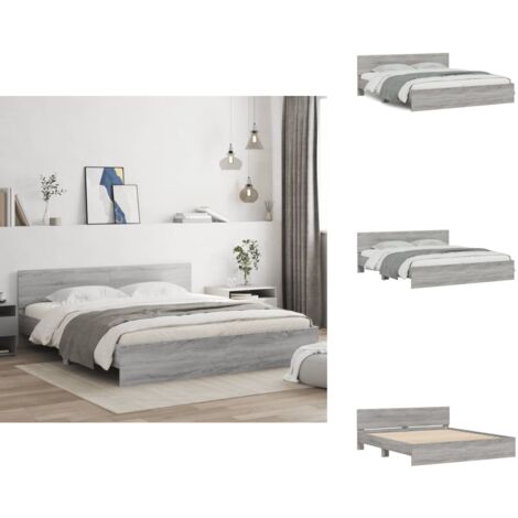 Bettgestell mit Kopfteil Grau Sonoma 180x200 cm - Holzbettfassungen - Bettkopfteil - Doppelbett - Massivholzbette - Grau Bettwäsche