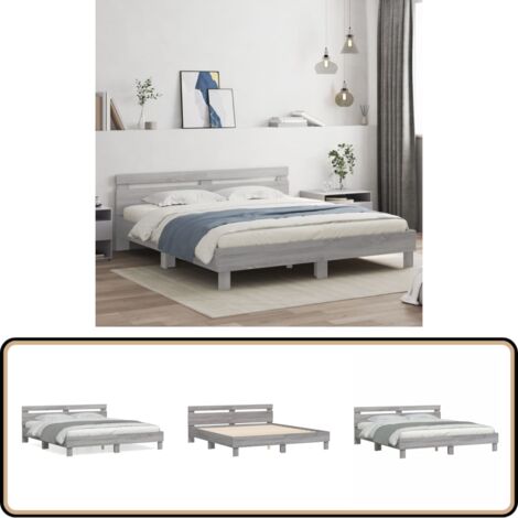 Bettgestell mit Kopfteil Grau Sonoma 180x200 cm Holzwerkstoff - Holzbettfassungen - Bettkopfteil - Doppelbett - Grau Sonoma - Massivholzbette