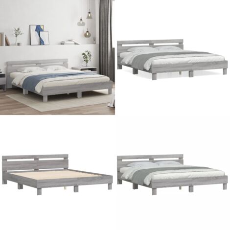Bettgestell mit Kopfteil Grau Sonoma 180x200 cm Holzwerkstoff - Holzbettfassungen - Bettkopfteil - Doppelbett - Grau Sonoma - Massivholzbette - Home & Living