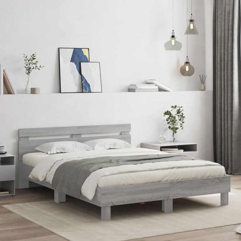 Bettgestell Mit Kopfteil Grau Sonoma 140x200 Cm Holzwerkstoff Vidaxl
