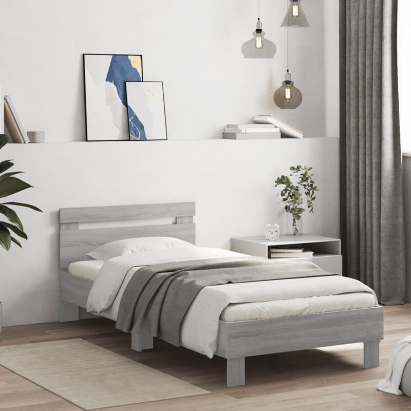 Bettgestell Mit Kopfteil Grau Sonoma 90x200 Cm Holzwerkstoff Vidaxl