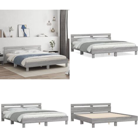 Bettgestell mit Kopfteil Grau Sonoma 200x200cm Holzwerkstoff - Holzbettfassungen - Bettkopfteile - Doppelbett Gestell - Massivholzbette - Grau Bettwäsche - Home & Living