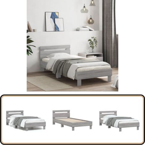Bettgestell mit Kopfteil Grau Sonoma 75x190 cm Holzwerkstoff - Holzbettfassungen - Bettkopfteile - Doppelbett - Singlebett - Lattenrost