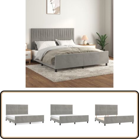 Bettgestell mit Kopfteil Hellgrau 180x200 cm Samt - Samtbettwäsche - Bettestel Mit Kopfstütze - Boxspringbett - Doppelbett - Hochbett