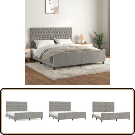 Bettgestell mit Kopfteil Hellgrau 180x200 cm Samt - Samtsofa - Bettestel - Boxspringbetten - Doppelbett - Hochbett