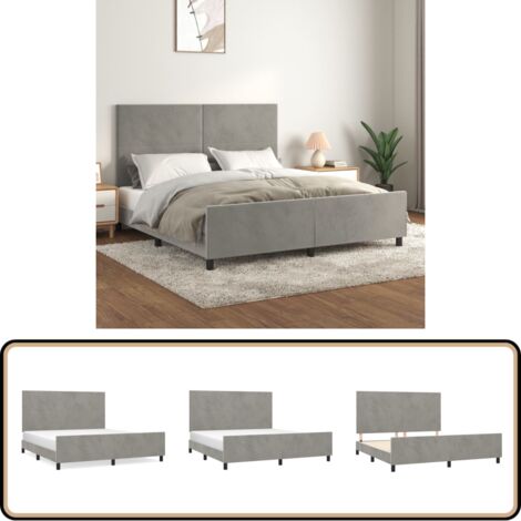 Bettgestell mit Kopfteil Hellgrau 180x200 cm Samt - Samtsofa - Boxspringbettwäsche - Doppelbett - Hochbett - Lattenrost
