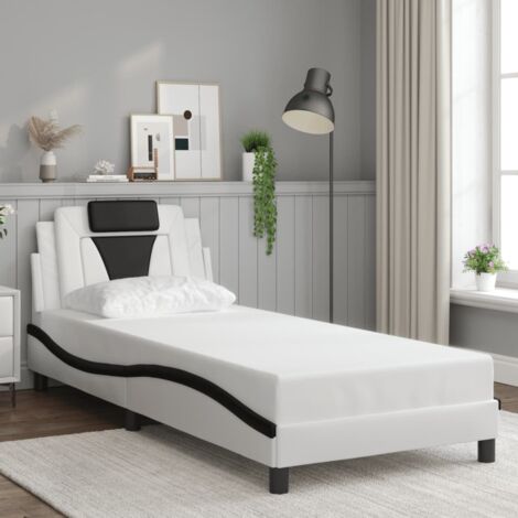 Bettgestell mit Kopfteil in Weiß und Schwarz 80x200cm aus Kunstleder
