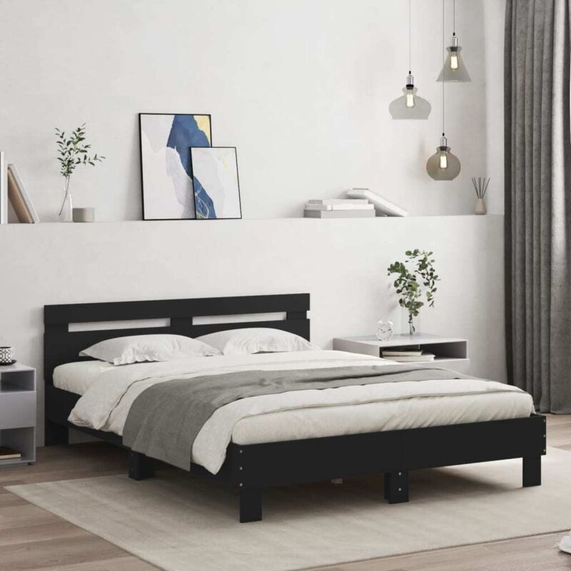 Bettgestell Mit Kopfteil Led-beleuchtung Schwarz 140x190 Cm Vidaxl