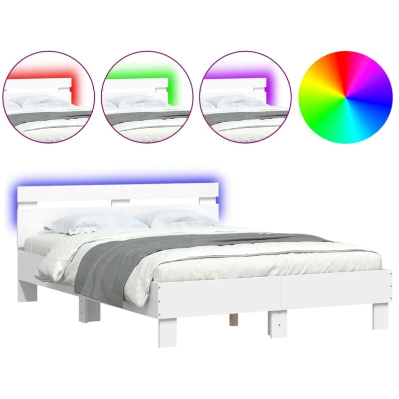 Bettgestell Mit Kopfteil Led-beleuchtung Weiß 135x190 Cm Vidaxl