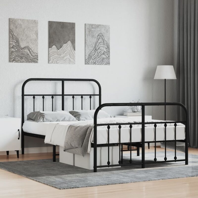 Bettgestell Mit Kopf- Und Fußteil Metall Schwarz 120x190 Cm Vidaxl