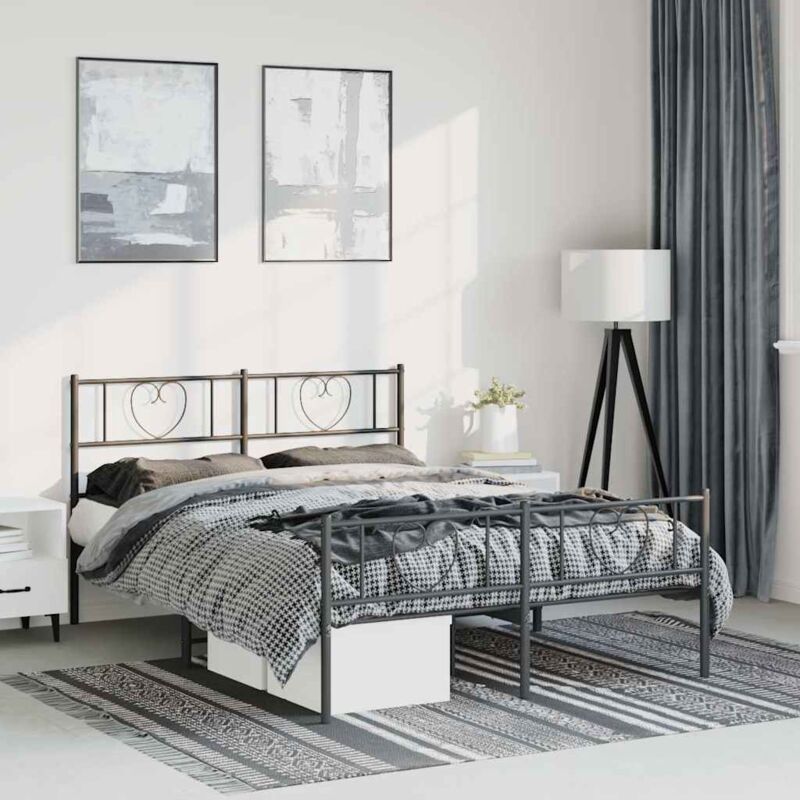 Bettgestell Mit Kopf- Und Fußteil Metall Schwarz 150x200 Cm Vidaxl