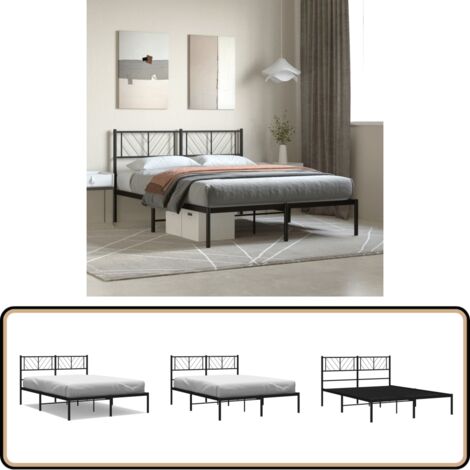 Bettgestell mit Kopfteil Metall Schwarz 140x200 cm - Bettgestell - Metallbett - Doppelbett - Boxspringbetten - Schlafraum