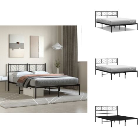 Bettgestell mit Kopfteil Metall Schwarz 140x200 cm - Bettgestell - Metallbett - Doppelbett - Boxspringbetten - Schlafraum