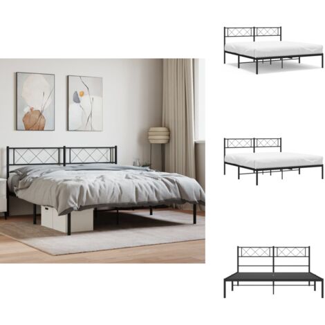 Bettgestell mit Kopfteil Metall Schwarz 140x200 cm - Bettgestell - Metallbett - Doppelbett - Schwarzes Bett - Boxspringbetten