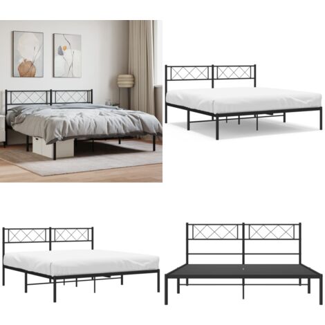 Bettgestell mit Kopfteil Metall Schwarz 140x200 cm - Bettgestell - Metallbett - Doppelbett - Schwarzes Bett - Boxspringbetten - Home & Living