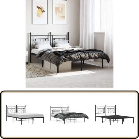 Bettgestell mit Kopfteil Metall Schwarz 140x200 cm - Bettstellengestell - Doppelbett - Metallbett - Schwarzes Bett - Boxspringbettfundament