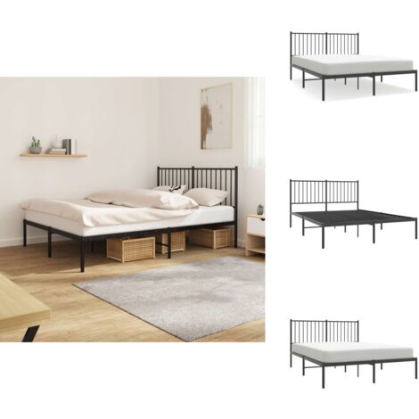 Bettgestell mit Kopfteil Metall Schwarz 140x200 cm - Metallbettfundament - Doppelbett - Schwarzes Bettgestell - Boxspringrahmen - Bettrahmen Schwarz