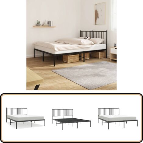 Bettgestell mit Kopfteil Metall Schwarz 140x200 cm - Metallbettfundament - Doppelbett - Schwarzes Bettgestell - Boxspringrahmen - Bettrahmen Schwarz