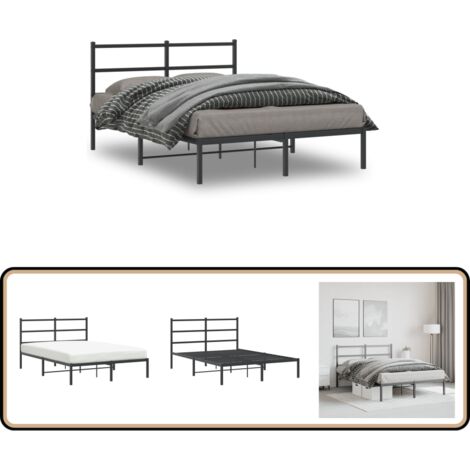 Bettgestell mit Kopfteil Metall Schwarz 140x200 cm - Metallbettfundament - Doppelbett - Schwarzes Bettgestell - Boxspringrahmen - Schlafzimmermöbel