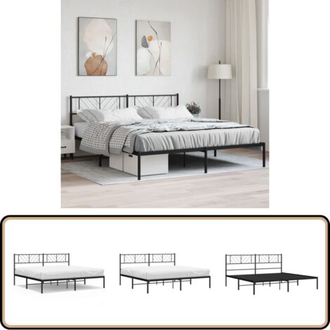 Bettgestell mit Kopfteil Metall Schwarz 180x200 cm - Bettgestell - Metallbett - Doppelbett - Boxspringbetten - Schlafraum