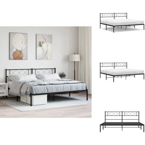 Bettgestell mit Kopfteil Metall Schwarz 180x200 cm - Bettgestell - Metallbett - Doppelbett - Schwarzes Bett - Boxspringbetten
